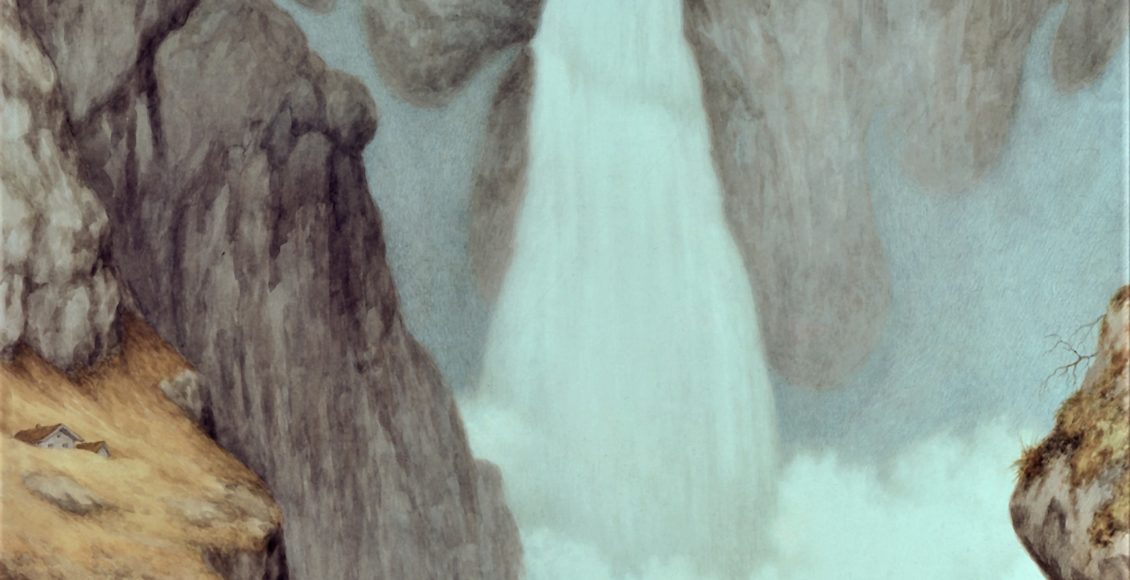 INSPIRASJONEN: Den mektige Rjukanfossen er motivet i den første av Kittelsens fem akvareller fra 1907-08. Med sin symbolikk, detaljrikdom og Kittelsens detaljerte forklaringer utmerker serien seg som enestående kunstverker i hans meget omfattende produksjon. Høsten 1913 ble fossen sluppet for å hedre Kittelsen. Foto: NIA.